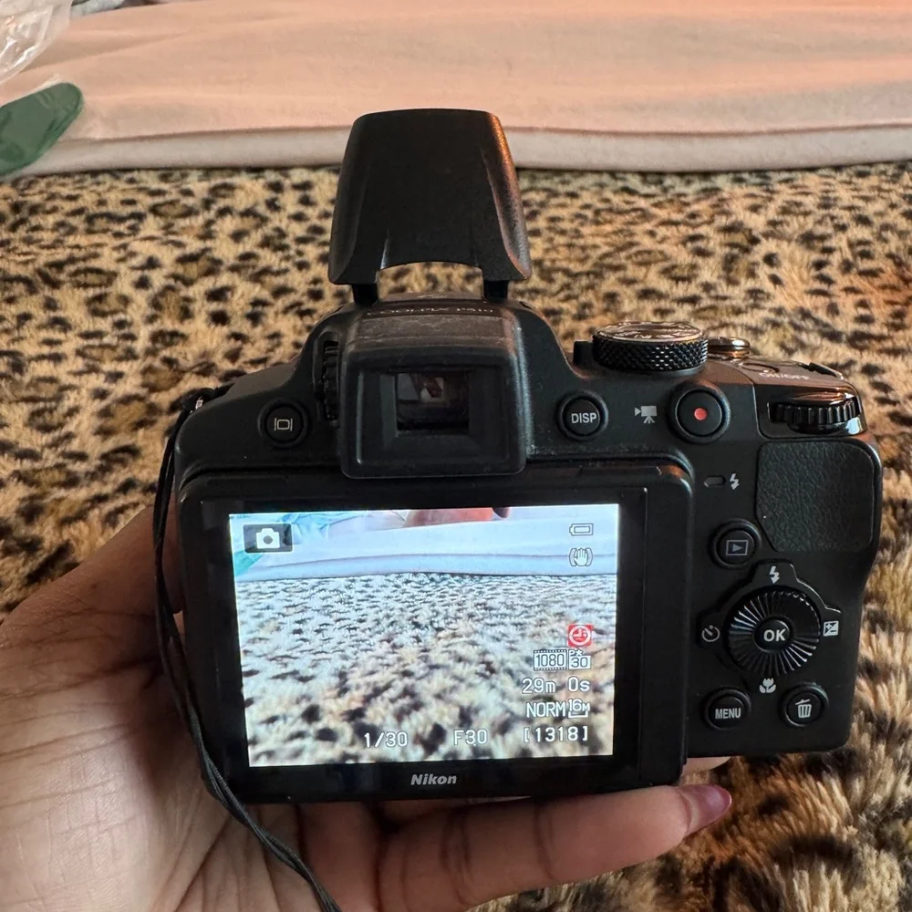 Nikon Black Camera with White Accessories